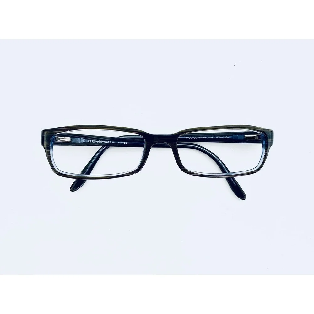 Versace Brown Blue Lucite Wood Style Rectangular Glasses Italy MOD 53 17 135